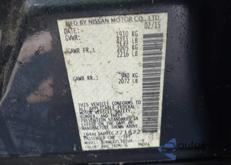 2015 Nissan Altima 2.5/S/Sv/Sl from USA, damaged, VIN 1N4AL3AP9FC271872